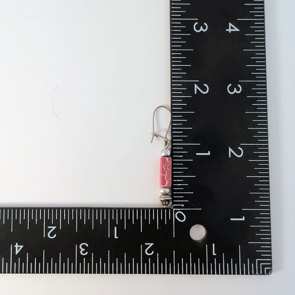 Handcrafted Red & Silver Dangle Earrings With Glass Beads - Picture 4 of 5